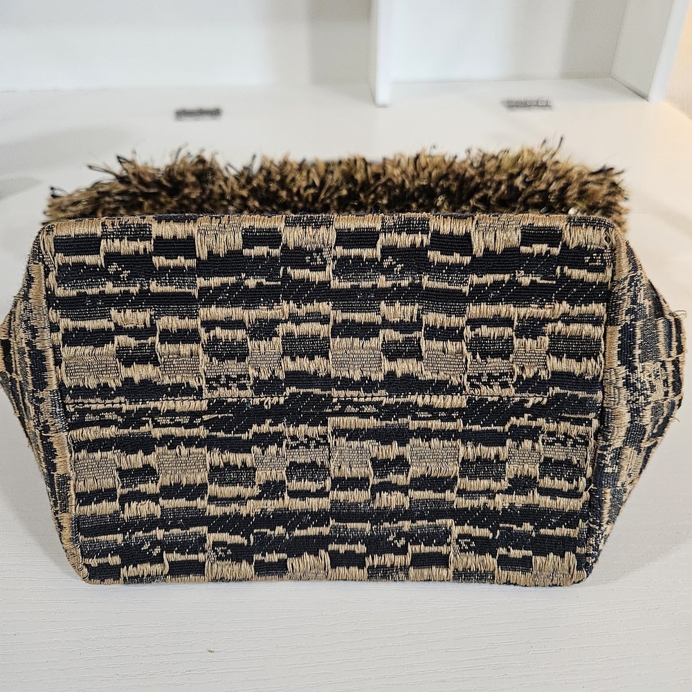 Martha Jo Totes Vintage Tapestry Handbag Beaded Fringe Black Gold - Picture 6 of 6